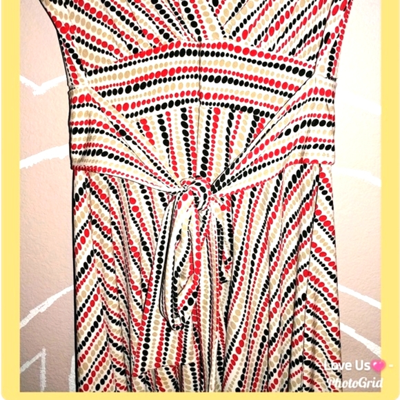 Vintage Red, Black, Light Brown Polka Dot Striped Dress - Picture 3 of 8